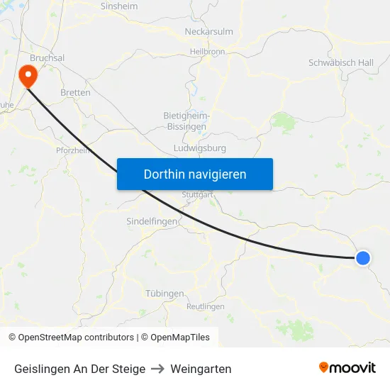 Geislingen An Der Steige to Weingarten map