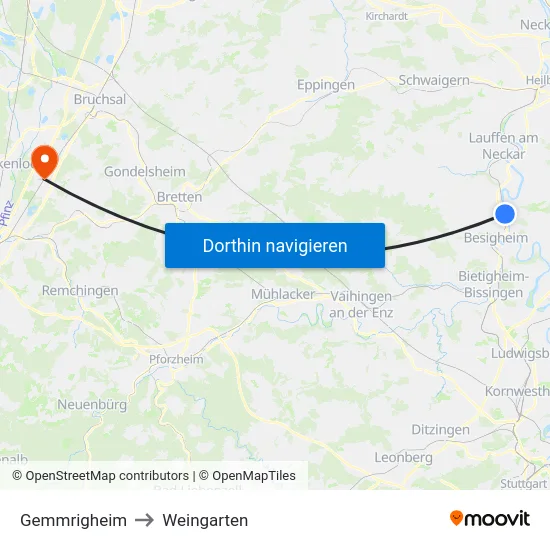 Gemmrigheim to Weingarten map