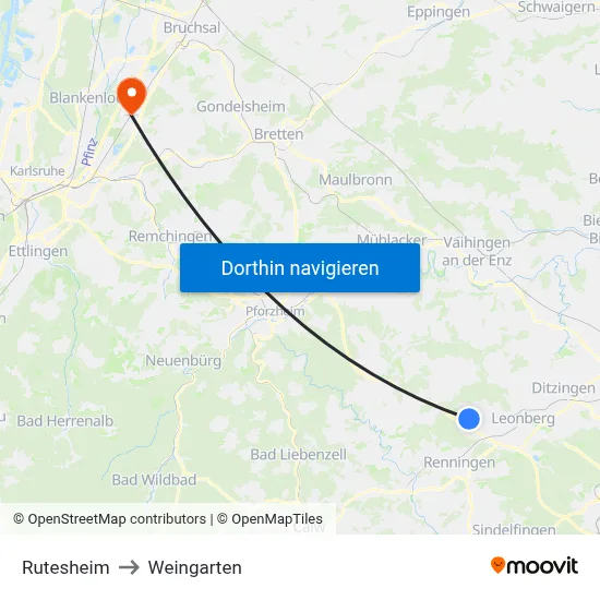 Rutesheim to Weingarten map