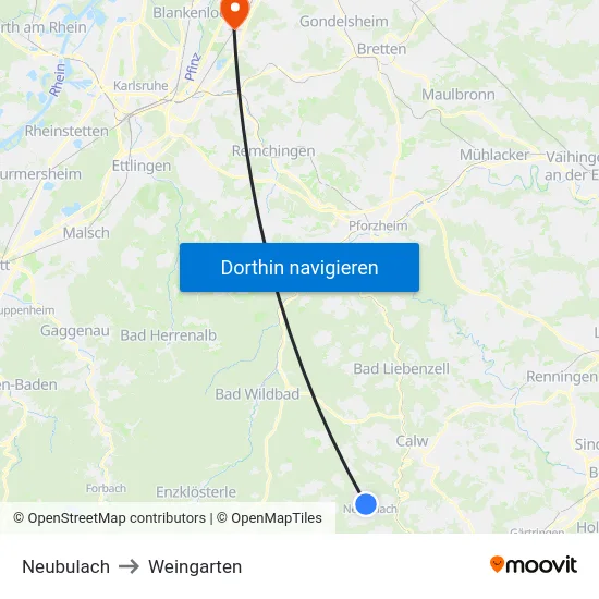 Neubulach to Weingarten map