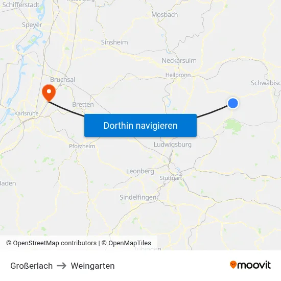 Großerlach to Weingarten map