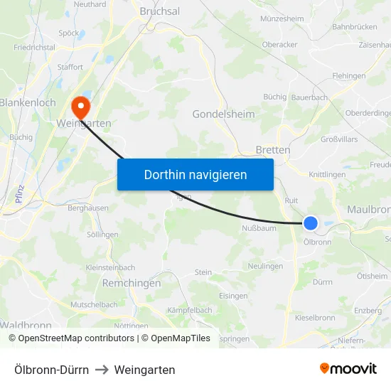 Ölbronn-Dürrn to Weingarten map