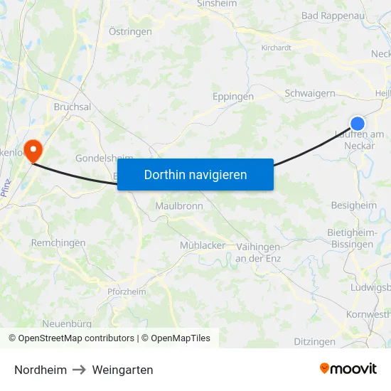 Nordheim to Weingarten map