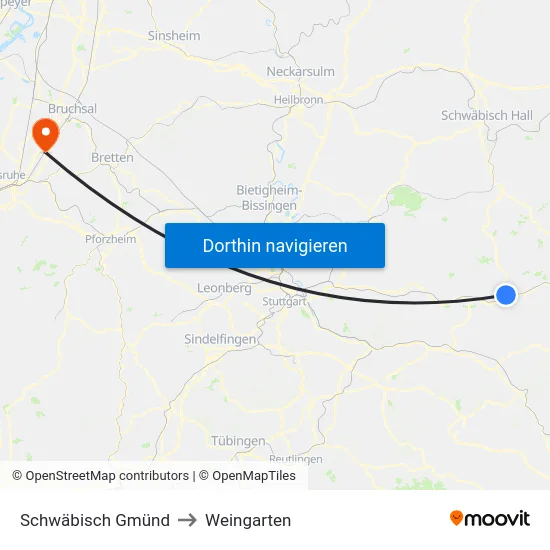 Schwäbisch Gmünd to Weingarten map