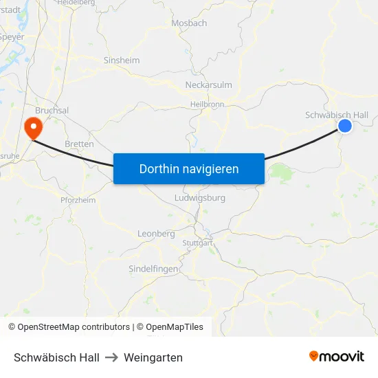 Schwäbisch Hall to Weingarten map