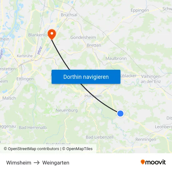Wimsheim to Weingarten map