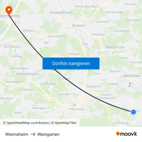 Wiernsheim to Weingarten map
