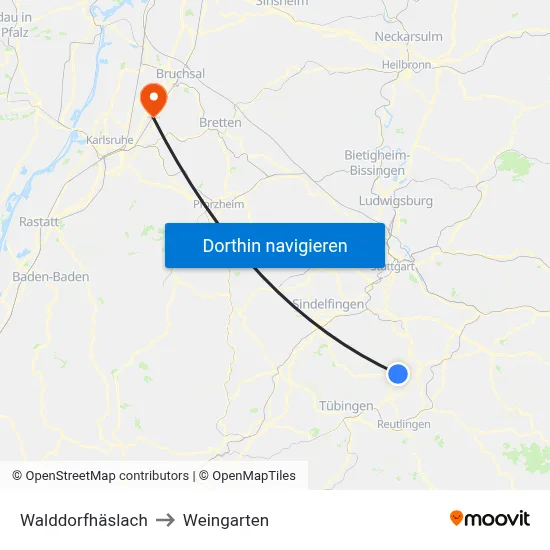 Walddorfhäslach to Weingarten map