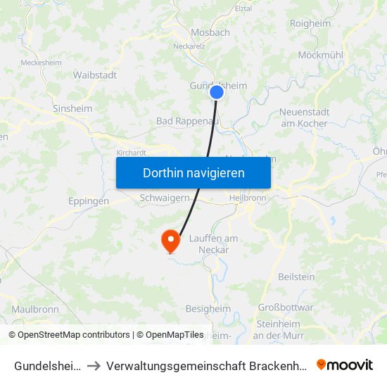 Gundelsheim to Verwaltungsgemeinschaft Brackenheim map