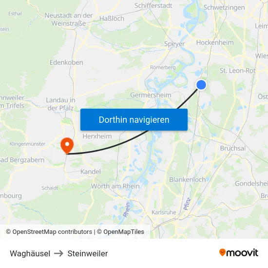 Waghäusel to Steinweiler map