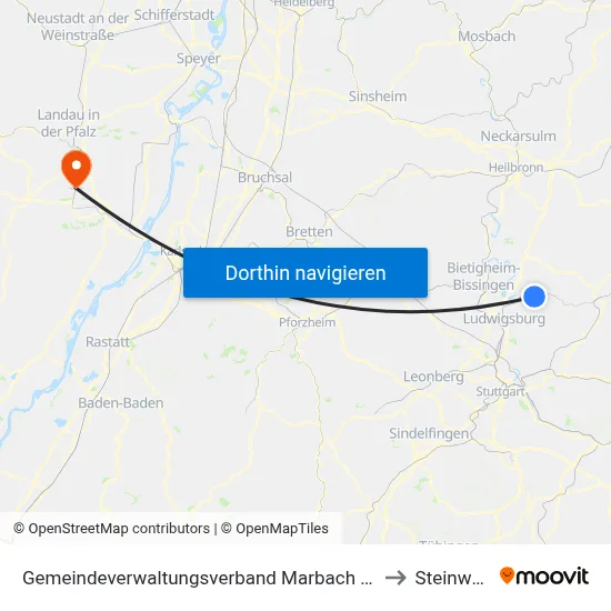 Gemeindeverwaltungsverband Marbach am Neckar to Steinweiler map