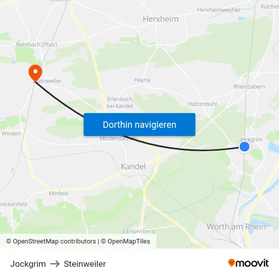Jockgrim to Steinweiler map