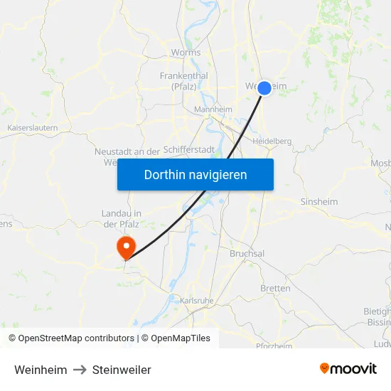Weinheim to Steinweiler map