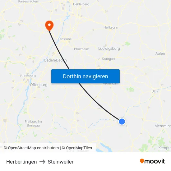 Herbertingen to Steinweiler map