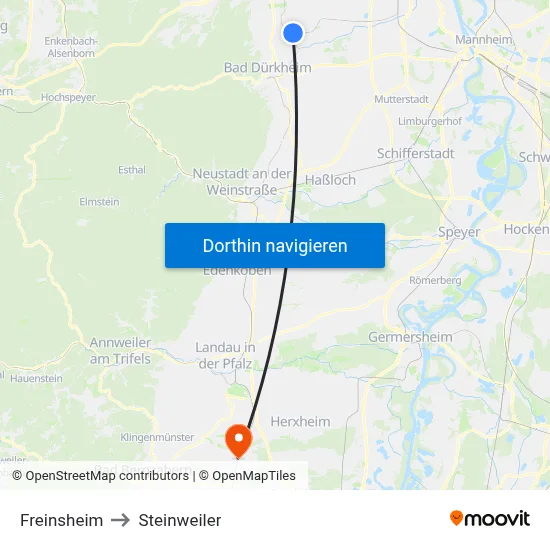Freinsheim to Steinweiler map