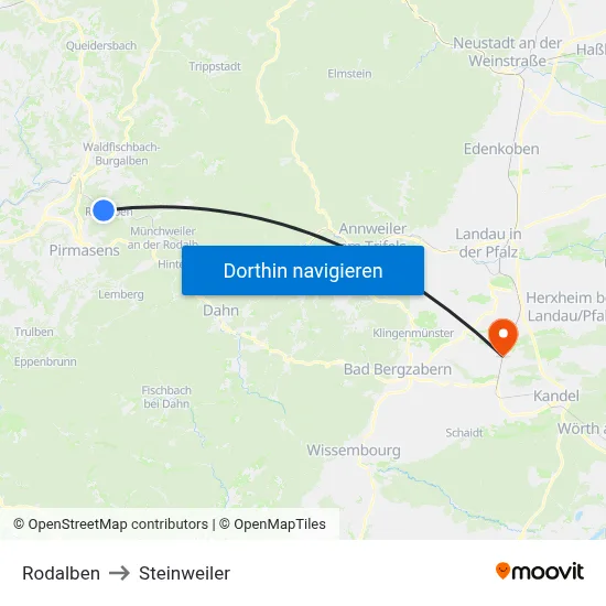 Rodalben to Steinweiler map