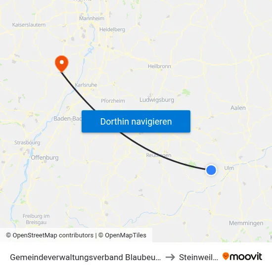 Gemeindeverwaltungsverband Blaubeuren to Steinweiler map