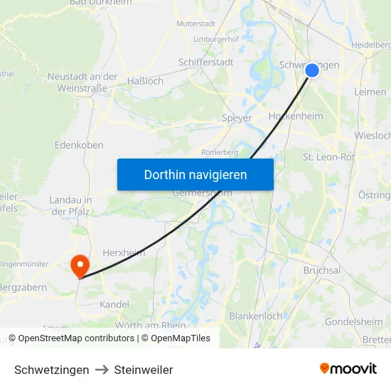 Schwetzingen to Steinweiler map