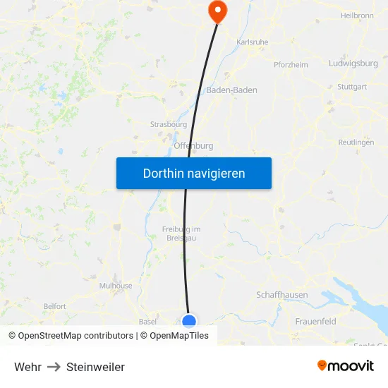 Wehr to Steinweiler map