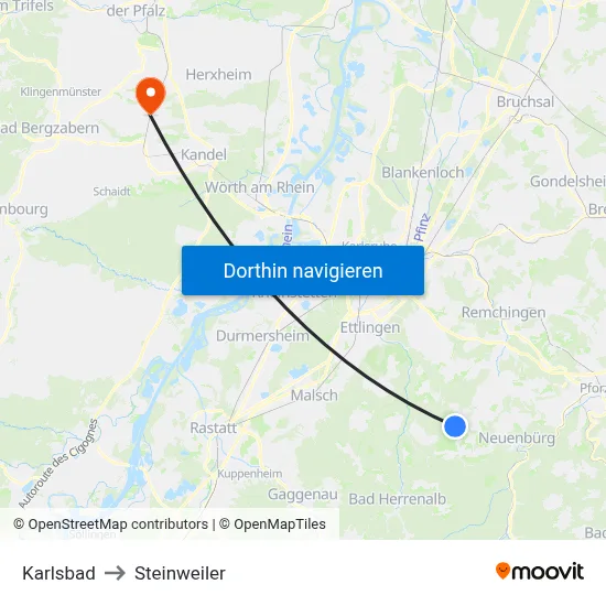 Karlsbad to Steinweiler map