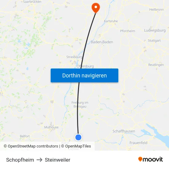 Schopfheim to Steinweiler map