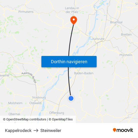 Kappelrodeck to Steinweiler map
