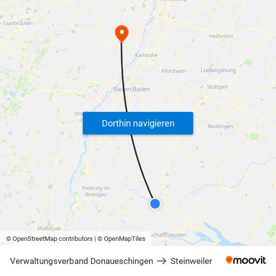 Verwaltungsverband Donaueschingen to Steinweiler map