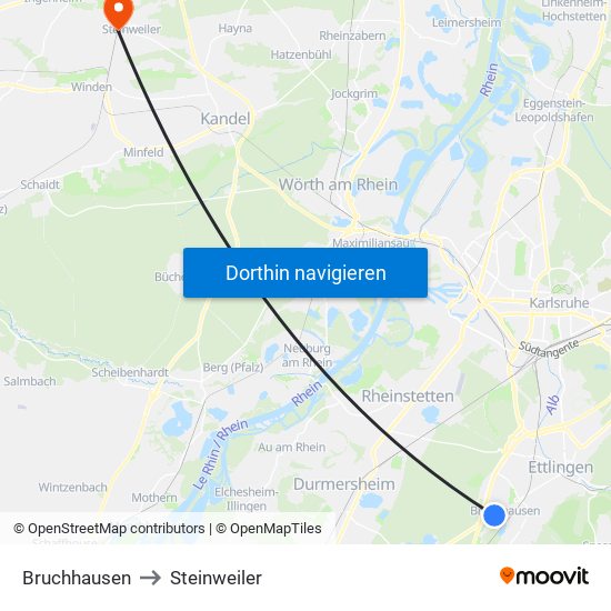 Bruchhausen to Steinweiler map