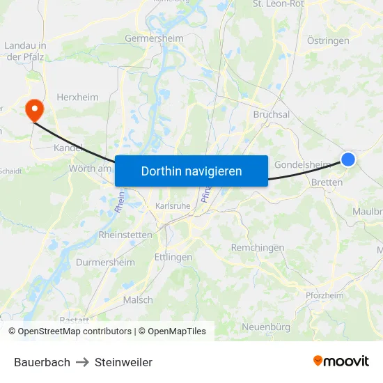 Bauerbach to Steinweiler map