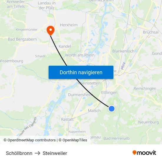 Schöllbronn to Steinweiler map