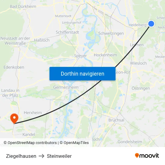 Ziegelhausen to Steinweiler map