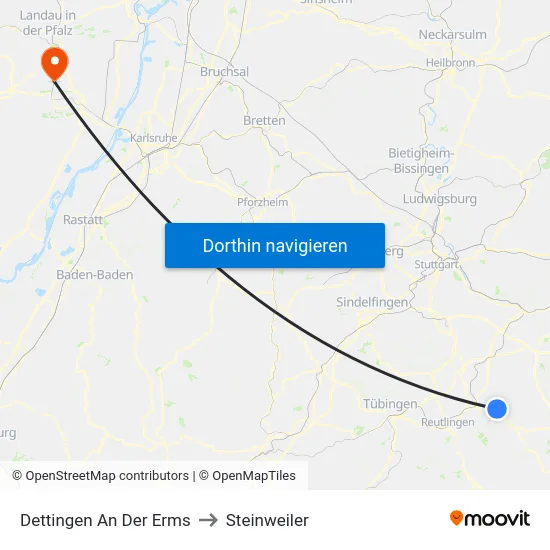 Dettingen An Der Erms to Steinweiler map