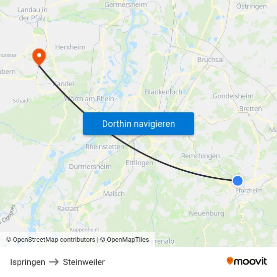 Ispringen to Steinweiler map