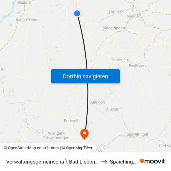 Verwaltungsgemeinschaft Bad Liebenzell to Spaichingen map