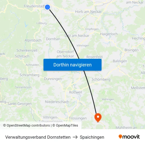 Verwaltungsverband Dornstetten to Spaichingen map