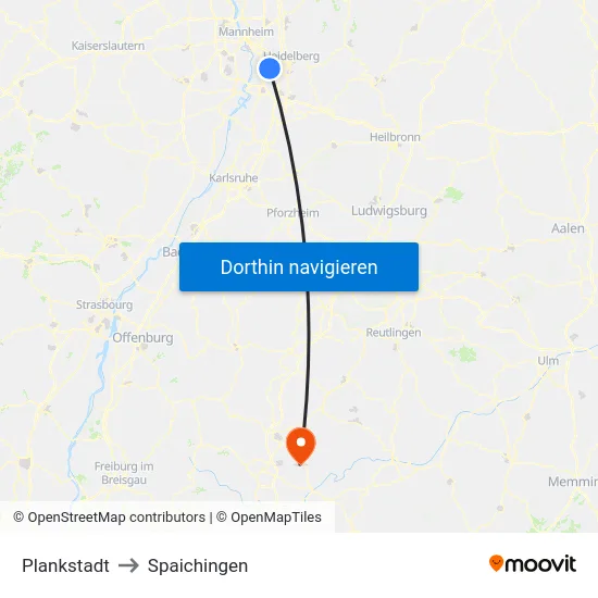 Plankstadt to Spaichingen map