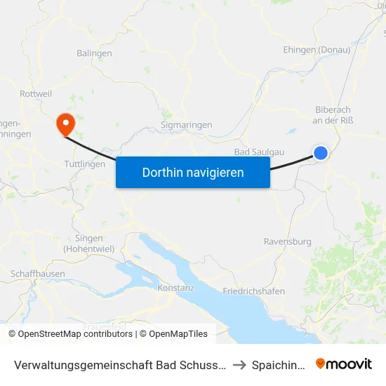Verwaltungsgemeinschaft Bad Schussenried to Spaichingen map