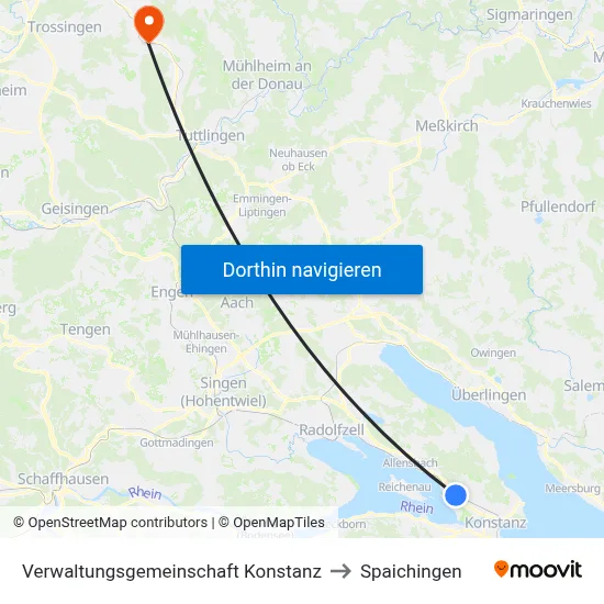 Verwaltungsgemeinschaft Konstanz to Spaichingen map