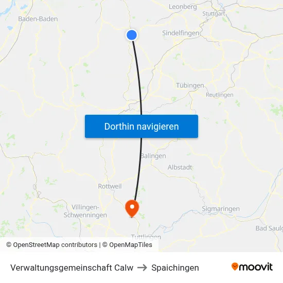 Verwaltungsgemeinschaft Calw to Spaichingen map