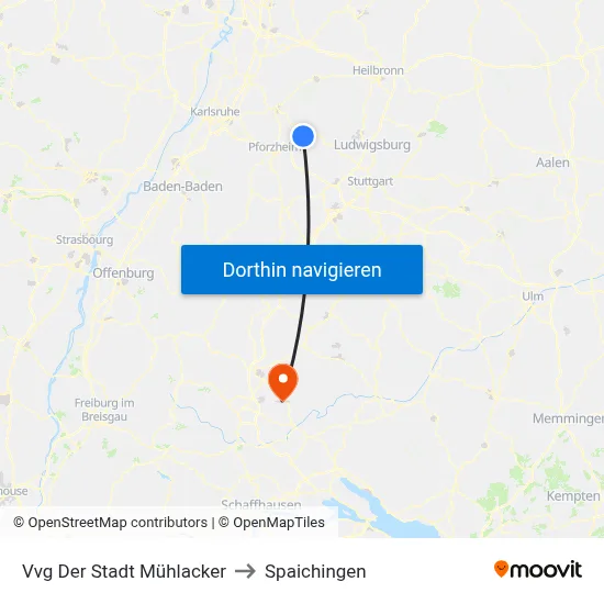 Vvg Der Stadt Mühlacker to Spaichingen map