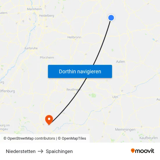 Niederstetten to Spaichingen map