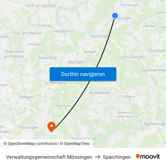 Verwaltungsgemeinschaft Mössingen to Spaichingen map