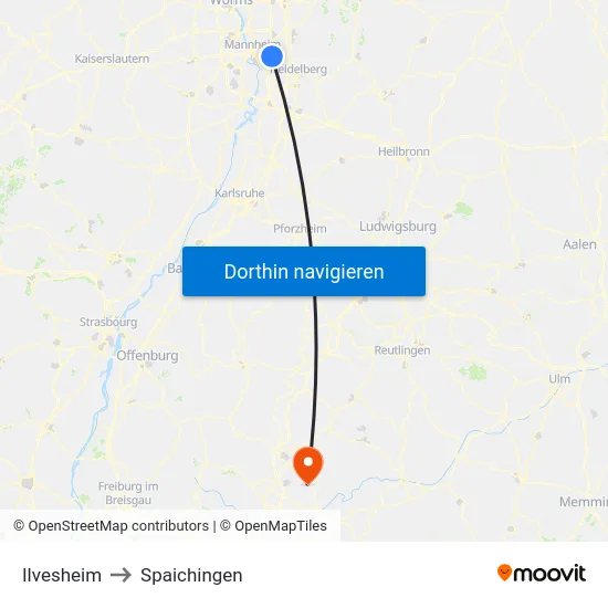 Ilvesheim to Spaichingen map