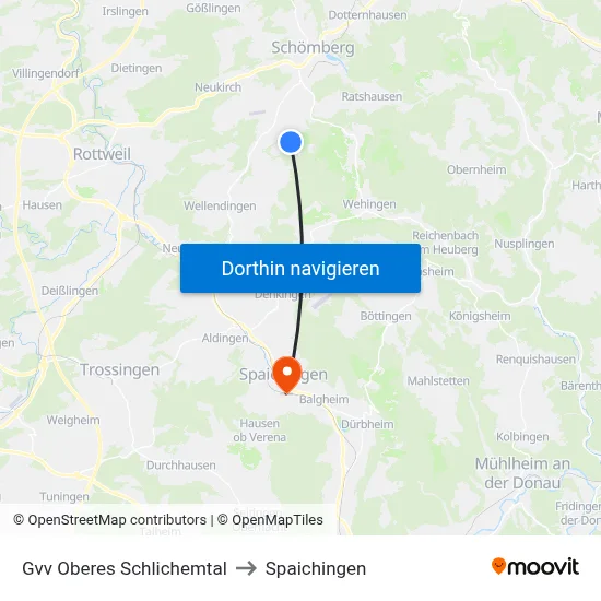 Gvv Oberes Schlichemtal to Spaichingen map