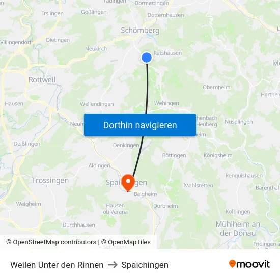 Weilen Unter den Rinnen to Spaichingen map