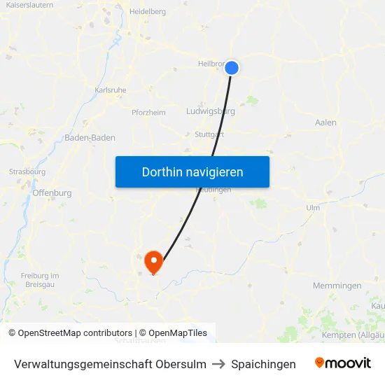 Verwaltungsgemeinschaft Obersulm to Spaichingen map
