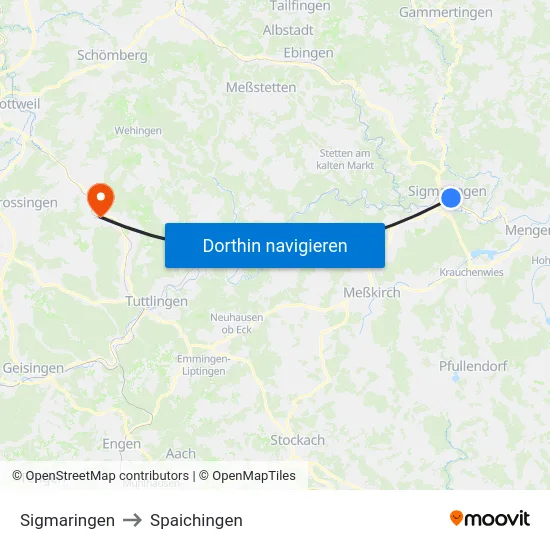 Sigmaringen to Spaichingen map