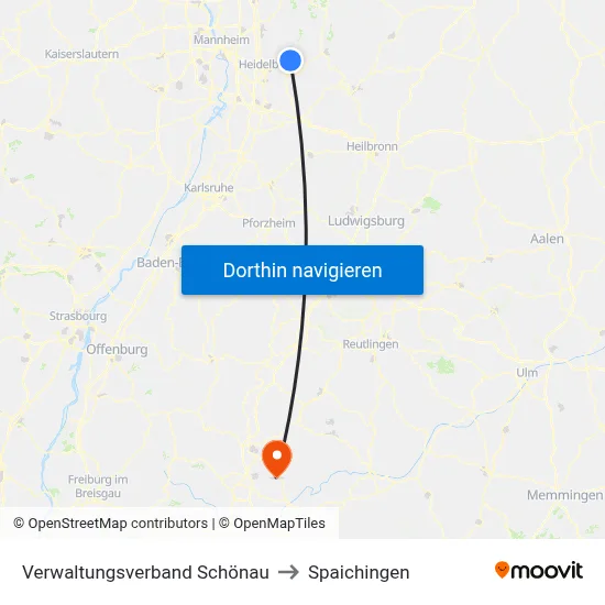Verwaltungsverband Schönau to Spaichingen map