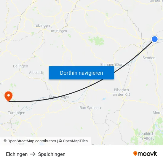 Elchingen to Spaichingen map