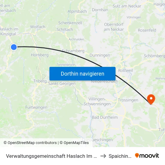 Verwaltungsgemeinschaft Haslach Im Kinzigtal to Spaichingen map